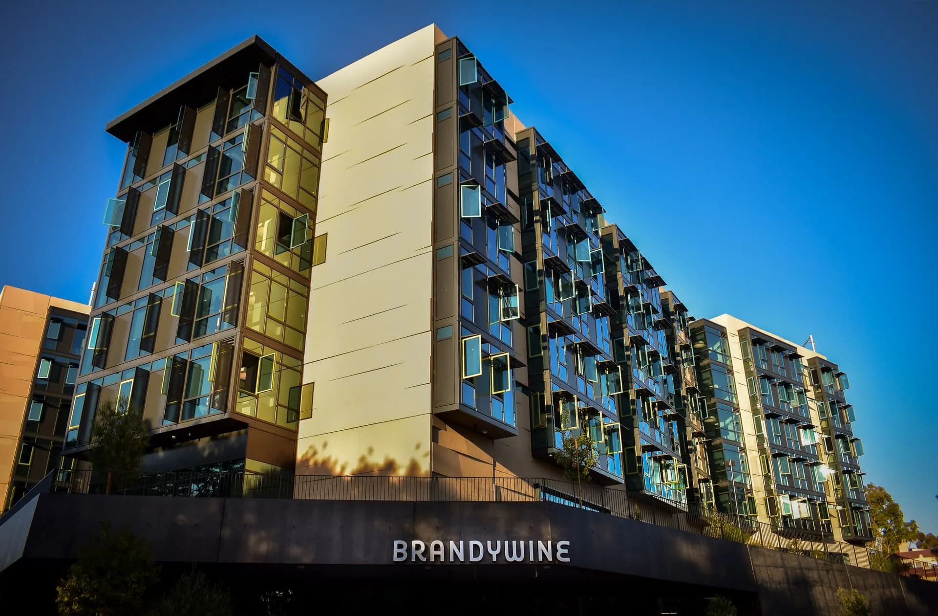 An image of the front of the Brandywine dining hall at UCI.